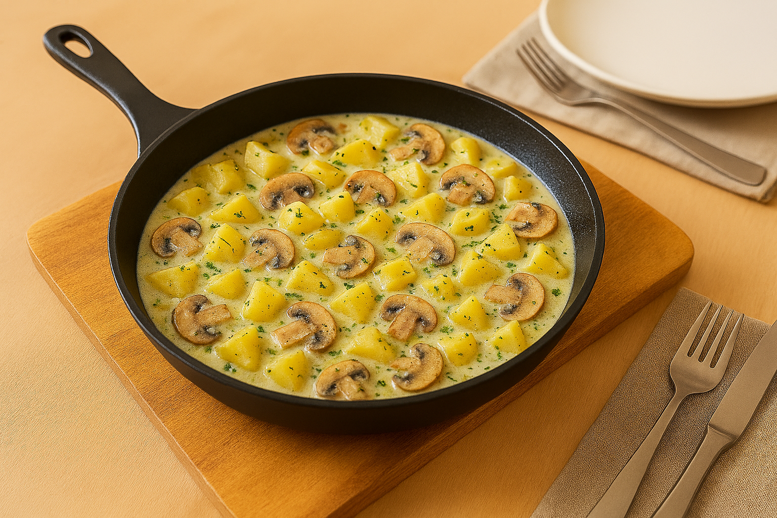 Kartoffelpfanne mit Pilzen – cremig & herzhaft