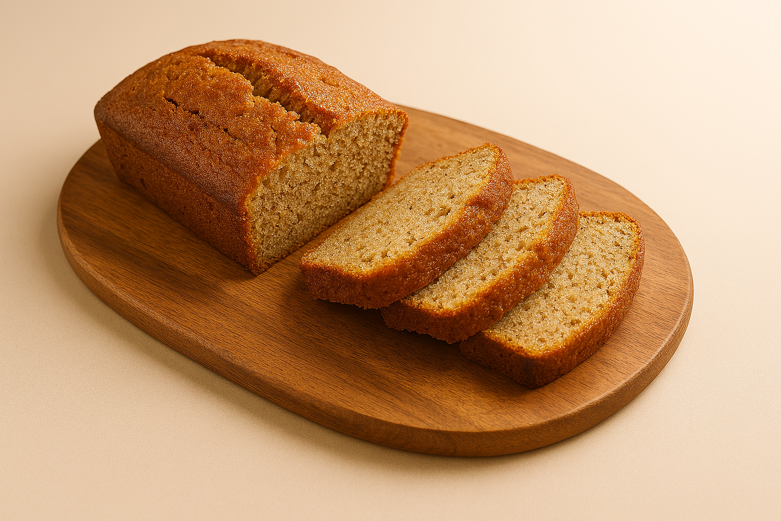 Saftiges Bananenbrot in Scheiben geschnitten auf einem Brett