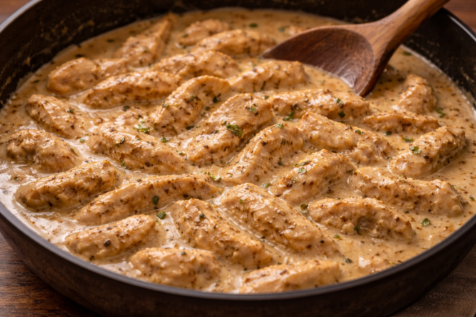 Hähnchengeschnetzeltes – cremig & schnell 2 Cremiges Hähnchen-Stroganoff
